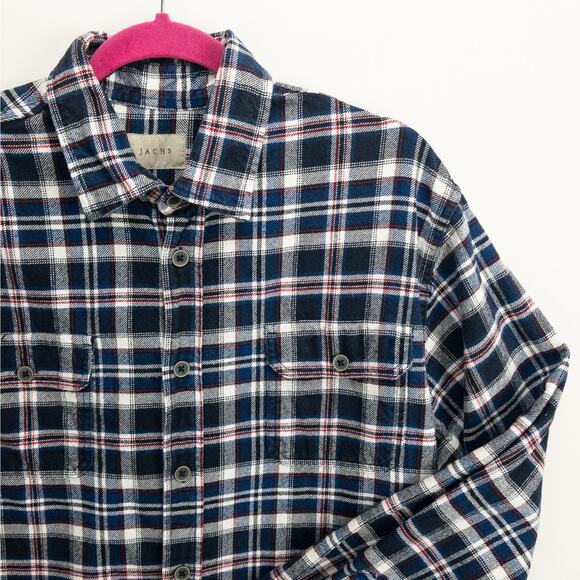 JACHS Long Sleeve Button-Up Shirt Flannel, dual chest pockets, casual workwear - Picture 5 of 13